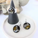Botanical Resin Ring & Earring Set – Nature-Inspired Epoxy Jewellery