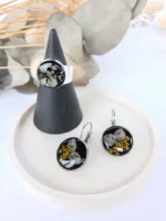Botanical Resin Ring & Earring Set – Nature-Inspired Epoxy Jewellery