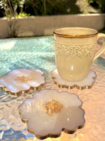 Glistening White Opal & Gold Floral Coasters - Image 2