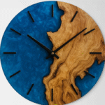 Handcrafted Wood & Blue Resin Wall Clock – Oceanic Drift Design