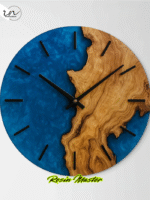 Handcrafted Wood & Blue Resin Wall Clock – Oceanic Drift Design