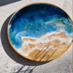 Handmade Epoxy Resin Ocean Wave Tray with Wooden Base