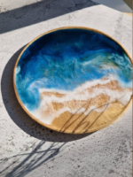 Handmade Epoxy Resin Ocean Wave Tray with Wooden Base