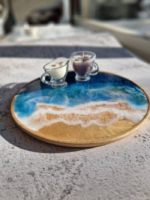 Handmade Epoxy Resin Ocean Wave Tray with Wooden Base - Image 3