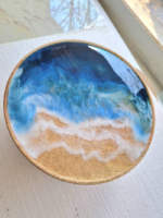 Handmade Epoxy Resin Ocean Wave Tray with Wooden Base - Image 2