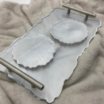 Handmade Pearly White Resin Tray & Coaster Set – Elegant Serving & Cosmetic Tray