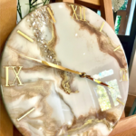 Elegant Beige Marble Wall Clock – Unique Epoxy Resin Art, Modern Home Decor – Perfect 60th Birthday Gift for Women, Mother’s Day Present