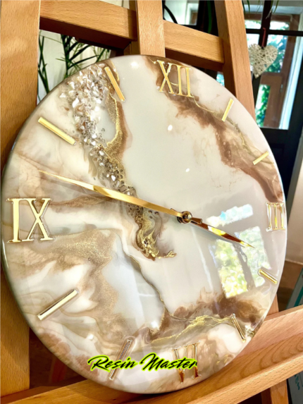 Elegant Beige Marble Wall Clock ā Unique Epoxy Resin Art, Modern Home Decor ā Perfect 60th Birthday Gift for Women, Motherās Day Present