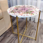 Artisan-Crafted Epoxy Resin River Table ‘Flowers’ – Stunning Floral Inclusions, Hand-Poured Design