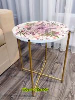 Artisan-Crafted Epoxy Resin River Table ‘Flowers’ – Stunning Floral Inclusions, Hand-Poured Design