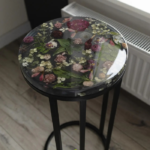 14-Inch Floral Resin Coffee Table with Real Dried Flowers & Sleek Black Footrest