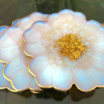 Glistening White Opal & Gold Floral Coasters