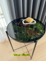 Handcrafted Epoxy Resin Wood Coffee Table with Flowers – Black Metal Base, Unique Round Side Table for Modern Deco - Image 4