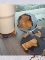 Handmade Black Resin & Alaskan Cypress Burl Coasters – Natural Wood Drink Coasters with Epoxy Resin, Unique Anniversary Gift - Image 3