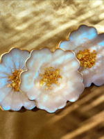 Glistening White Opal & Gold Floral Coasters - Image 4