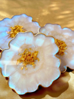 Glistening White Opal & Gold Floral Coasters - Image 3