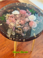 Large 18" Handmade Epoxy Resin Floral Side Table – Durable Heat & Alcohol-Resistant Top - Image 3