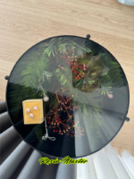 Handcrafted Epoxy Resin Wood Coffee Table with Flowers – Black Metal Base, Unique Round Side Table for Modern Deco - Image 2