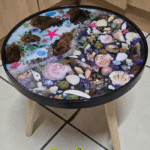 Beach Bliss: Glossy Round Resin Table with Shell Embellishments