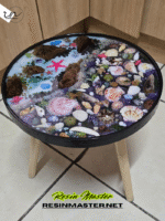 Beach Bliss: Glossy Round Resin Table with Shell Embellishments