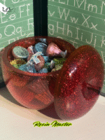 Handmade Apple Resin Jar Great Teacher Gift Red Shiny Glitter - Image 2