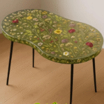 Table in Transparent Green Epoxy Resin with Flowers