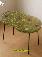 Table in Transparent Green Epoxy Resin with Flowers