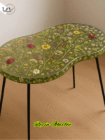 Table in Transparent Green Epoxy Resin with Flowers - Image 3