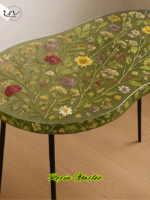 Table in Transparent Green Epoxy Resin with Flowers - Image 2