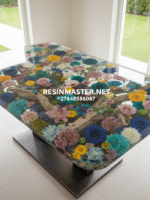 Handcrafted Flower Epoxy Resin Dining Table – Elegant & Unique Design