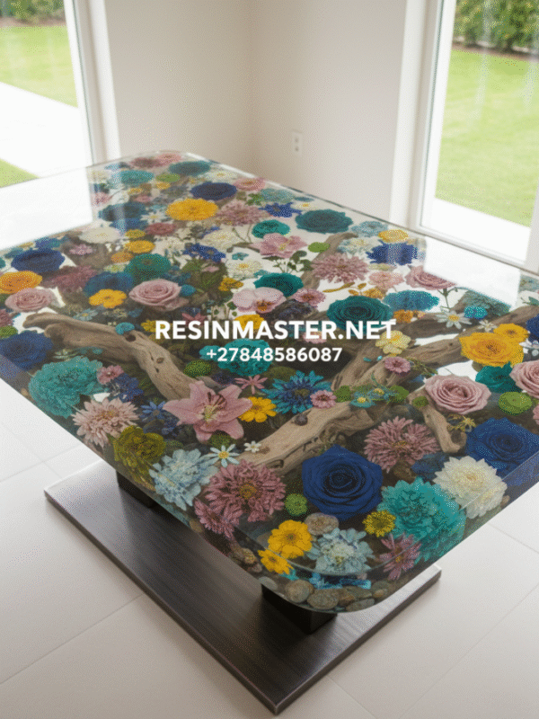 Handcrafted Flower Epoxy Resin Dining Table – Elegant & Unique Design