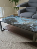 Ocean Current Epoxy Resin Coffee Table – Handcrafted Elegance on Durable Plywood Base
